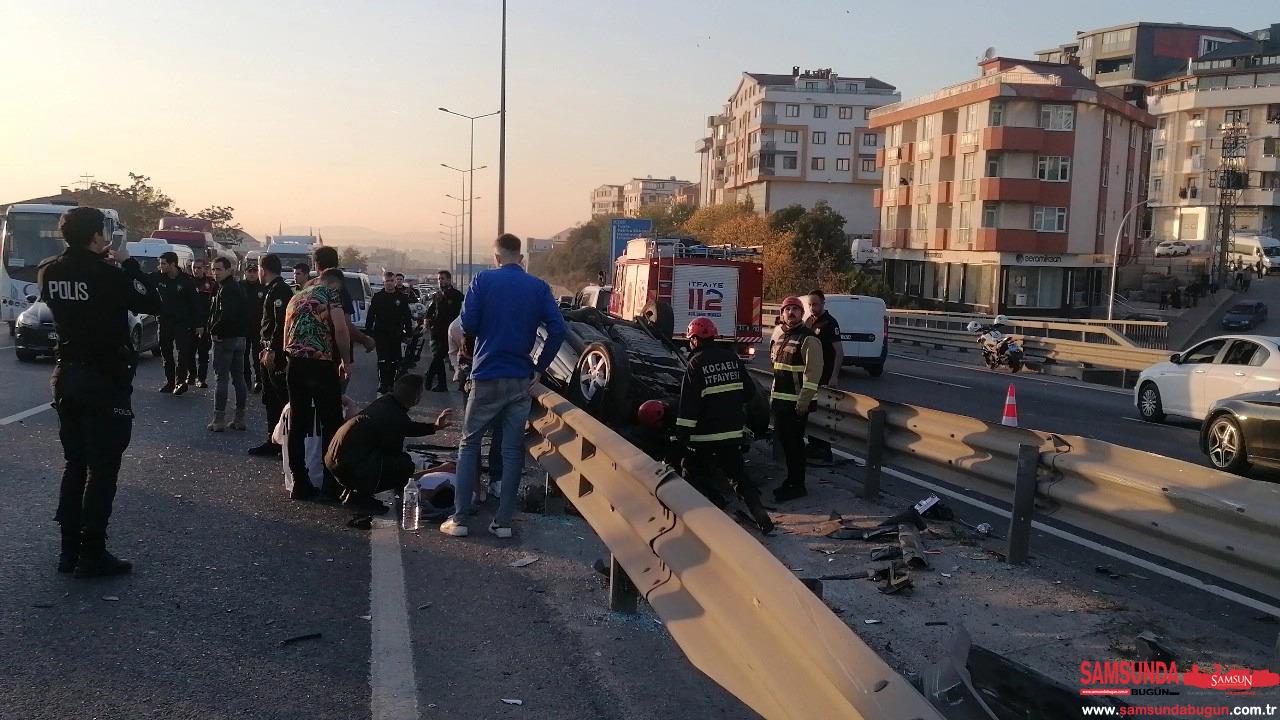 D-100’de takla atan otomobildeki 4 kişi yaralandı