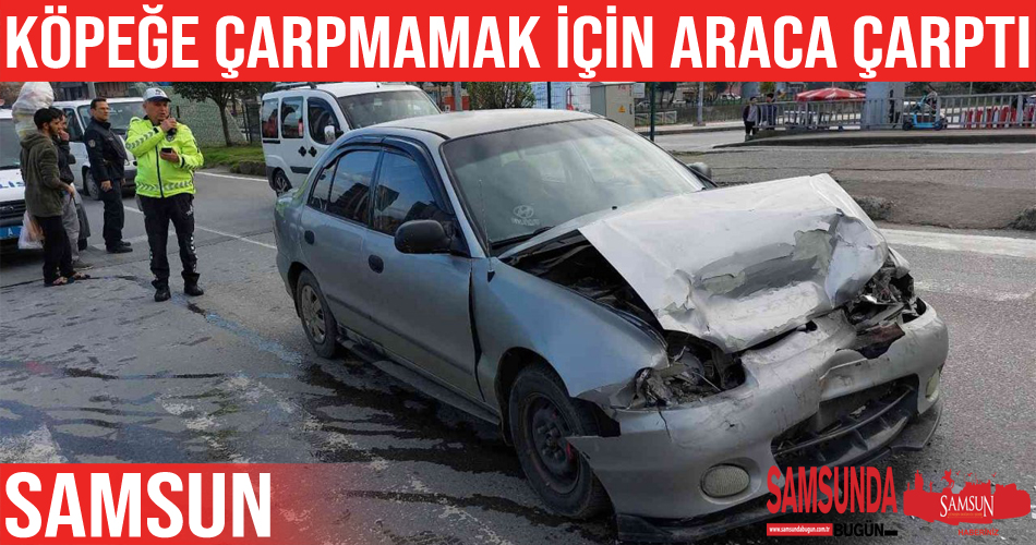 Köpeğe çarpmamak için yavaşlayan araca otomobil çarptı