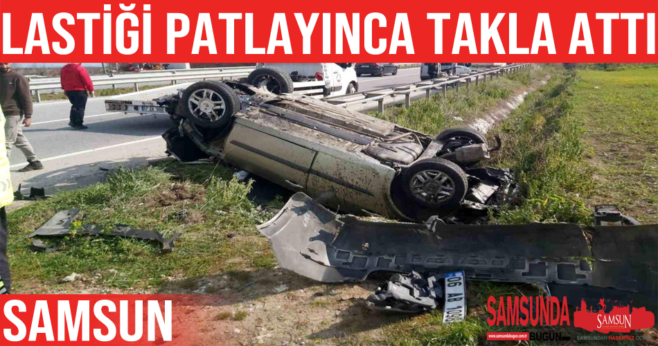 Lastiği patlayan otomobil takla attı: 2 yaralı