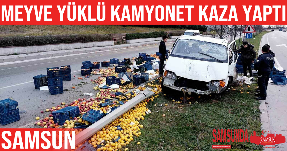 Meyve yüklü kamyonet kaza yaptı