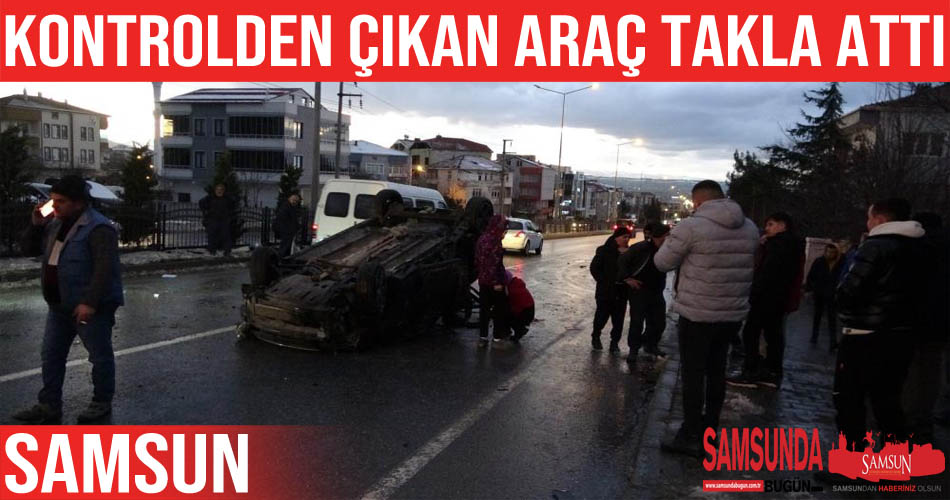 Kontrolden çıkan tomobil karşı şeride geçip takla attı