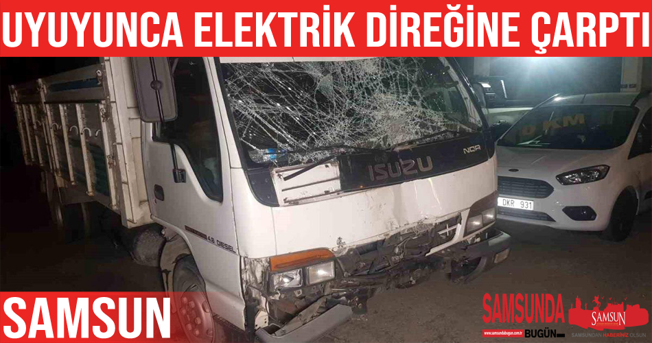 Uyuyan sürücü aydınlatma direğine çarptı