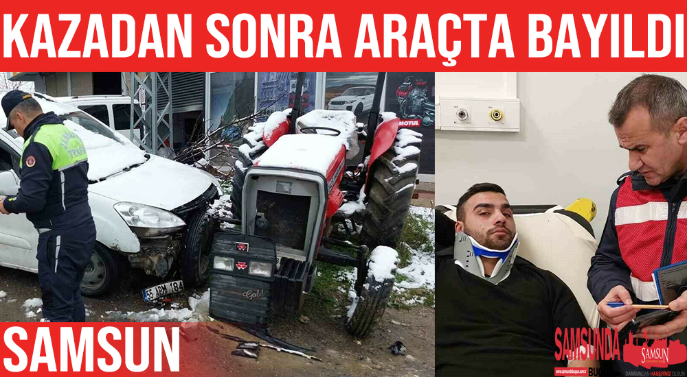 Yoldan Çıkan Araç Traktöre Çarptı